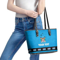 Fiji Merry Christmas Leather Tote Bag Santa Suit Style With Tapa Tribal Pattern LT03 - Polynesian Pride