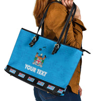 Fiji Merry Christmas Leather Tote Bag Santa Suit Style With Tapa Tribal Pattern LT03 - Polynesian Pride