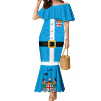 Fiji Merry Christmas Mermaid Dress Santa Suit Style With Tapa Tribal Pattern LT03 Women Blue - Polynesian Pride