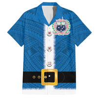 Samoa Merry Christmas Family Matching Tank Maxi Dress and Hawaiian Shirt Santa Suit Style With Tatau Tattoo Pattern LT03 Dad's Shirt - Short Sleeve Blue - Polynesian Pride