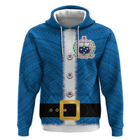 Samoa Merry Christmas Hoodie Santa Suit Style With Tatau Tattoo Pattern LT03 Pullover Hoodie Blue - Polynesian Pride