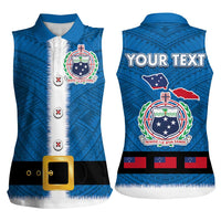 Samoa Merry Christmas Women Sleeveless Polo Shirt Santa Suit Style With Tatau Tattoo Pattern LT03 - Polynesian Pride