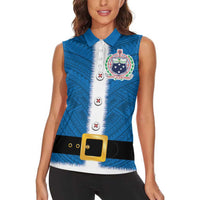 Samoa Merry Christmas Women Sleeveless Polo Shirt Santa Suit Style With Tatau Tattoo Pattern LT03 - Polynesian Pride
