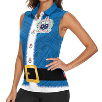 Samoa Merry Christmas Women Sleeveless Polo Shirt Santa Suit Style With Tatau Tattoo Pattern LT03 - Polynesian Pride