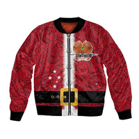 Papua New Guinea Merry Christmas Bomber Jacket Santa Suit Style With Melanesian Pattern LT03 Unisex Red - Polynesian Pride