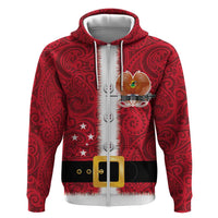 Papua New Guinea Merry Christmas Hoodie Santa Suit Style With Melanesian Pattern LT03 Zip Hoodie Red - Polynesian Pride