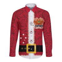 Papua New Guinea Merry Christmas Long Sleeve Button Shirt Santa Suit Style With Melanesian Pattern LT03 Unisex Red - Polynesian Pride