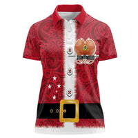 Papua New Guinea Merry Christmas Women Polo Shirt Santa Suit Style With Melanesian Pattern LT03 Female Red - Polynesian Pride