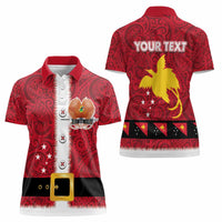 Papua New Guinea Merry Christmas Women Polo Shirt Santa Suit Style With Melanesian Pattern LT03 - Polynesian Pride