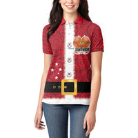 Papua New Guinea Merry Christmas Women Polo Shirt Santa Suit Style With Melanesian Pattern LT03 - Polynesian Pride