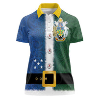 Solomon Islands Merry Christmas Women Polo Shirt Santa Suit Style With Melanesian Pattern LT03 Female Green - Polynesian Pride