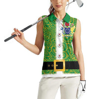 Cook Islands Merry Christmas Women Sleeveless Polo Shirt Santa Suit Style With Polynesian Pattern