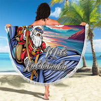 Hawaiian Mele Kalikimaka Beach Blanket Santa Claus Driving The Whale with Sunset Ocean Landscape