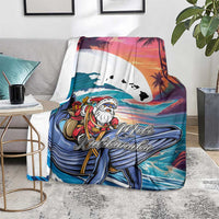Hawaiian Mele Kalikimaka Blanket Santa Claus Driving The Whale with Sunset Ocean Landscape