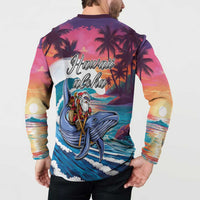 Hawaiian Mele Kalikimaka Button Sweatshirt Santa Claus Driving The Whale with Sunset Ocean Landscape LT03 - Polynesian Pride