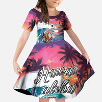 Hawaiian Mele Kalikimaka Family Matching Summer Maxi Dress and Hawaiian Shirt Santa Claus Driving The Whale with Sunset Ocean Landscape LT03 Daughter's Dress Blue - Polynesian Pride