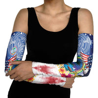 Guam and United States Together Arm Sleeves Bald Eagle and Guam Seal with Flower and Tribal Tattoos - Polynesian Pride