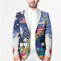 Guam and United States Together Blazer Bald Eagle and Guam Seal with Flower and Tribal Tattoos - Polynesian Pride