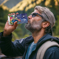 Guam and United States Together 4 in 1 Can Cooler Tumbler Bald Eagle and Guam Seal with Flower and Tribal Tattoos - Polynesian Pride