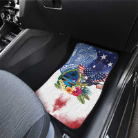 Guam and United States Together Car Mats Bald Eagle and Guam Seal with Flower and Tribal Tattoos - Polynesian Pride