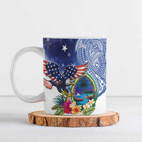 Guam and United States Together Ceramic Mug Bald Eagle and Guam Seal with Flower and Tribal Tattoos - Polynesian Pride