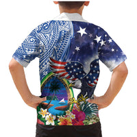 Guam and United States Together Family Matching Mermaid Dress and Hawaiian Shirt Bald Eagle and Guam Seal with Flower and Tribal Tattoos LT03 - Polynesian Pride