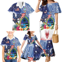 Guam and United States Together Family Matching Mermaid Dress and Hawaiian Shirt Bald Eagle and Guam Seal with Flower and Tribal Tattoos - Polynesian Pride
