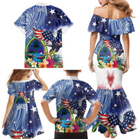 Guam and United States Together Family Matching Mermaid Dress and Hawaiian Shirt Bald Eagle and Guam Seal with Flower and Tribal Tattoos LT03 - Polynesian Pride