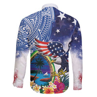 Guam and United States Together Family Matching Mermaid Dress and Hawaiian Shirt Bald Eagle and Guam Seal with Flower and Tribal Tattoos LT03 - Polynesian Pride