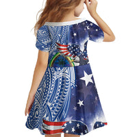 Guam and United States Together Family Matching Summer Maxi Dress and Hawaiian Shirt Bald Eagle and Guam Seal with Flower and Tribal Tattoos - Polynesian Pride