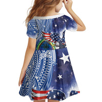 Guam and United States Together Family Matching Tank Maxi Dress and Hawaiian Shirt Bald Eagle and Guam Seal with Flower and Tribal Tattoos - Polynesian Pride