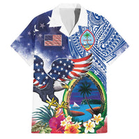 Guam and United States Together Family Matching Tank Maxi Dress and Hawaiian Shirt Bald Eagle and Guam Seal with Flower and Tribal Tattoos - Polynesian Pride