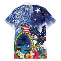 Guam and United States Together Family Matching Tank Maxi Dress and Hawaiian Shirt Bald Eagle and Guam Seal with Flower and Tribal Tattoos - Polynesian Pride