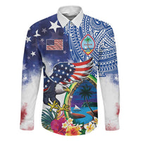 Guam and United States Together Family Matching Tank Maxi Dress and Hawaiian Shirt Bald Eagle and Guam Seal with Flower and Tribal Tattoos - Polynesian Pride