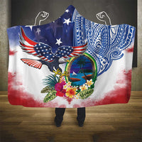 Guam and United States Together Hooded Blanket Bald Eagle and Guam Seal with Flower and Tribal Tattoos - Polynesian Pride