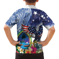 Guam and United States Together Kid Hawaiian Shirt Bald Eagle and Guam Seal with Flower and Tribal Tattoos - Polynesian Pride