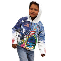 Guam and United States Together Kid Hoodie Bald Eagle and Guam Seal with Flower and Tribal Tattoos - Polynesian Pride