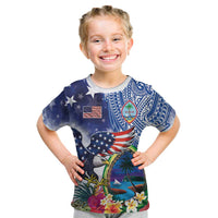 Guam and United States Together Kid T Shirt Bald Eagle and Guam Seal with Flower and Tribal Tattoos - Polynesian Pride