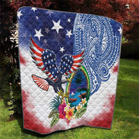 Guam and United States Together Quilt Bald Eagle and Guam Seal with Flower and Tribal Tattoos - Polynesian Pride
