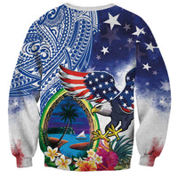 Guam and United States Together Sweatshirt Bald Eagle and Guam Seal with Flower and Tribal Tattoos - Polynesian Pride
