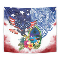 Guam and United States Together Tapestry Bald Eagle and Guam Seal with Flower and Tribal Tattoos - Polynesian Pride