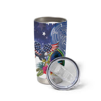 Guam and United States Together Tumbler Cup Bald Eagle and Guam Seal with Flower and Tribal Tattoos - Polynesian Pride