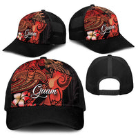 Guam Tribal Chamorro Baseball Net Cap Polynesian Shark with Plumeria and Sea Vibe LT03 - Polynesian Pride
