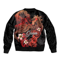 Guam Tribal Chamorro Bomber Jacket Polynesian Shark with Plumeria and Sea Vibe - Polynesian Pride