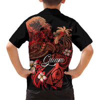 Guam Tribal Chamorro Family Matching Off The Shoulder Long Sleeve Dress and Hawaiian Shirt Polynesian Shark with Plumeria and Sea Vibe - Polynesian Pride
