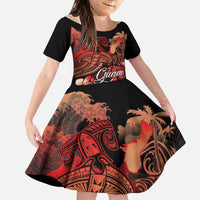 Guam Tribal Chamorro Family Matching Summer Maxi Dress and Hawaiian Shirt Polynesian Shark with Plumeria and Sea Vibe LT03 Daughter's Dress Black - Polynesian Pride