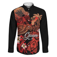 Guam Tribal Chamorro Family Matching Summer Maxi Dress and Hawaiian Shirt Polynesian Shark with Plumeria and Sea Vibe LT03 Dad's Shirt - Long Sleeve Black - Polynesian Pride