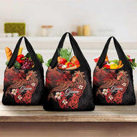 Guam Tribal Chamorro Grocery Bag Polynesian Shark with Plumeria and Sea Vibe - Polynesian Pride