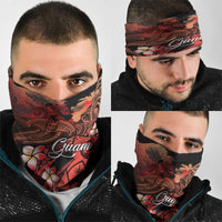 Guam Tribal Chamorro Neck Gaiter Polynesian Shark with Plumeria and Sea Vibe - Polynesian Pride