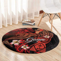 Guam Tribal Chamorro Round Carpet Polynesian Shark with Plumeria and Sea Vibe - Polynesian Pride